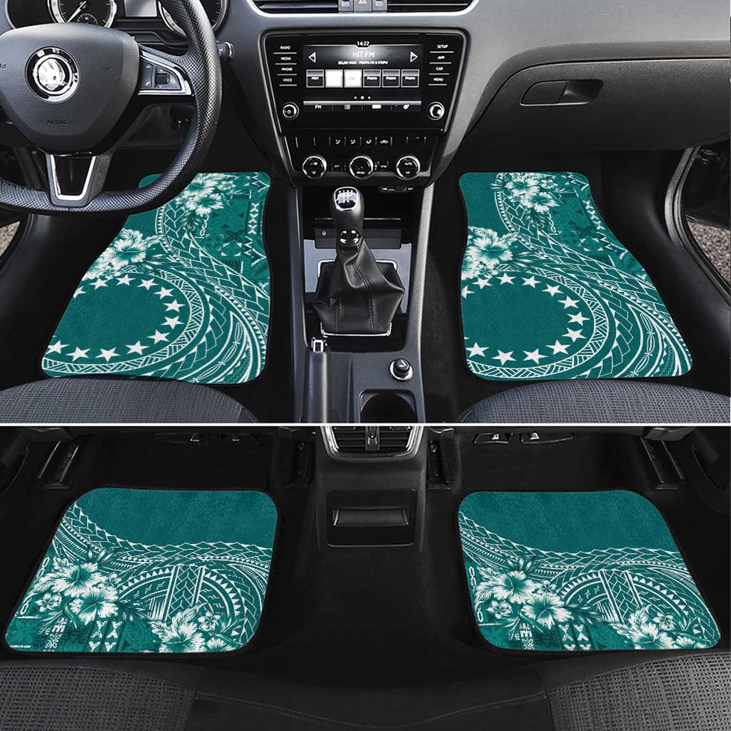 Kia Orana Cook Islands Car Mats Tiare and Stars - Teal LT7 Set 4pcs Teal - Polynesian Pride