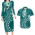 Kia Orana Cook Islands Couples Matching Long Sleeve Bodycon Dress and Hawaiian Shirt Tiare and Stars - Teal