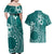 Kia Orana Cook Islands Couples Matching Off Shoulder Maxi Dress and Hawaiian Shirt Tiare and Stars - Teal