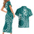 Kia Orana Cook Islands Couples Matching Short Sleeve Bodycon Dress and Hawaiian Shirt Tiare and Stars - Teal