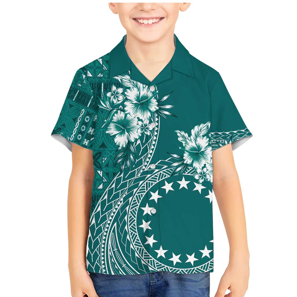 Kia Orana Cook Islands Family Matching Mermaid Dress and Hawaiian Shirt Tiare and Stars - Teal