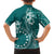 Kia Orana Cook Islands Family Matching Off The Shoulder Long Sleeve Dress and Hawaiian Shirt Tiare and Stars - Teal