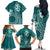 Kia Orana Cook Islands Family Matching Off The Shoulder Long Sleeve Dress and Hawaiian Shirt Tiare and Stars - Teal