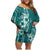 Kia Orana Cook Islands Family Matching Off Shoulder Short Dress and Hawaiian Shirt Tiare and Stars - Teal