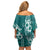 Kia Orana Cook Islands Family Matching Off Shoulder Short Dress and Hawaiian Shirt Tiare and Stars - Teal