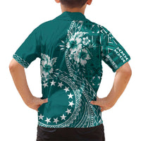 Kia Orana Cook Islands Family Matching Short Sleeve Bodycon Dress and Hawaiian Shirt Tiare and Stars - Teal