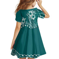 Kia Orana Cook Islands Family Matching Short Sleeve Bodycon Dress and Hawaiian Shirt Tiare and Stars - Teal