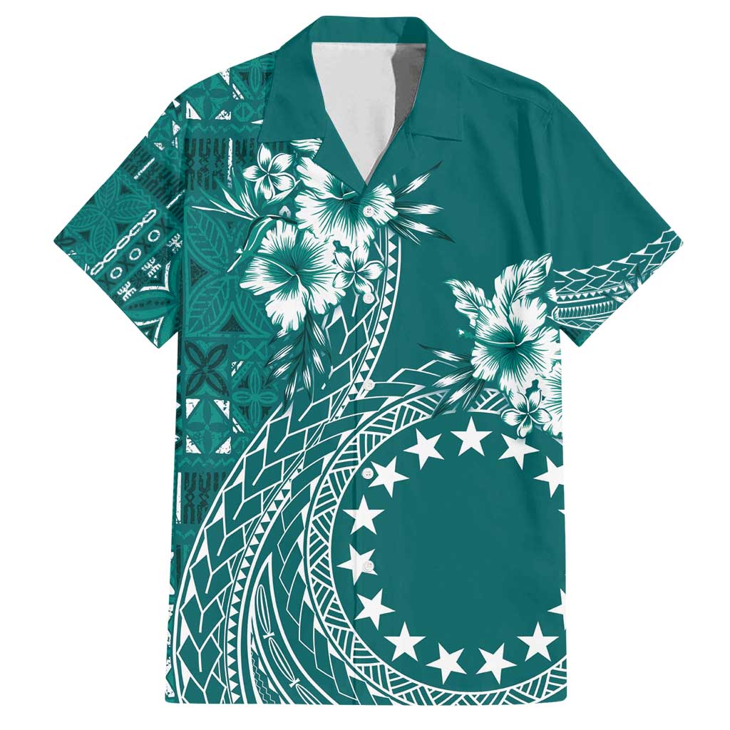 Kia Orana Cook Islands Family Matching Summer Maxi Dress and Hawaiian Shirt Tiare and Stars - Teal