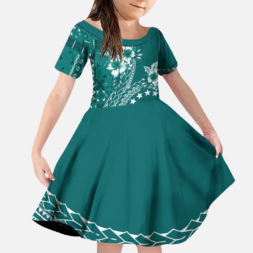 Kia Orana Cook Islands Family Matching Tank Maxi Dress and Hawaiian Shirt Tiare and Stars - Teal