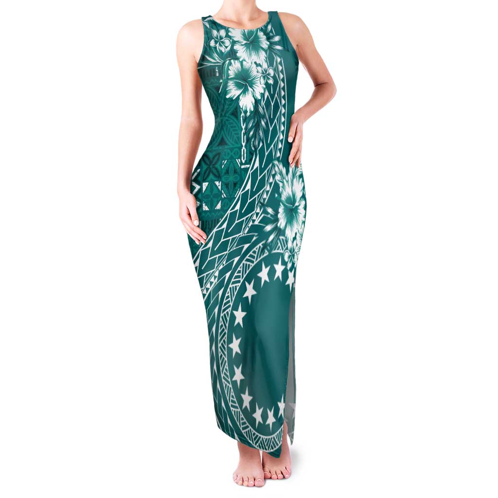 Kia Orana Cook Islands Family Matching Tank Maxi Dress and Hawaiian Shirt Tiare and Stars - Teal