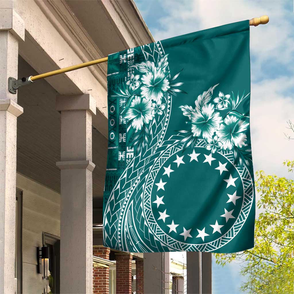 Kia Orana Cook Islands Garden Flag Tiare and Stars - Teal LT7 House Flag Teal - Polynesian Pride