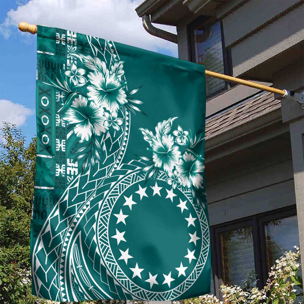 Kia Orana Cook Islands Garden Flag Tiare and Stars - Teal LT7 - Polynesian Pride