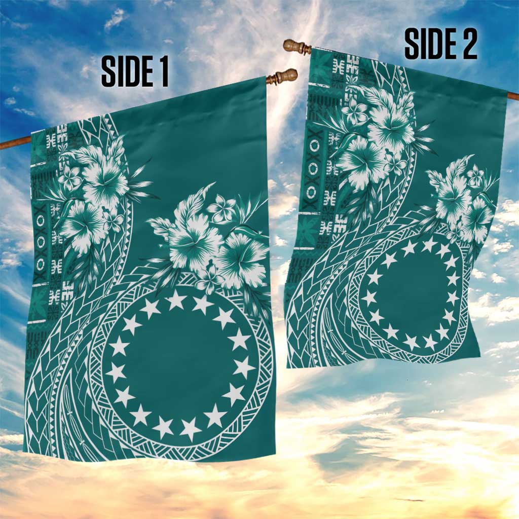 Kia Orana Cook Islands Garden Flag Tiare and Stars - Teal LT7 - Polynesian Pride