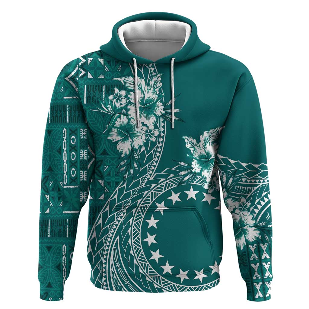 Kia Orana Cook Islands Hoodie Tiare and Stars - Teal