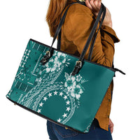 Kia Orana Cook Islands Leather Tote Bag Tiare and Stars - Teal LT7 - Polynesian Pride