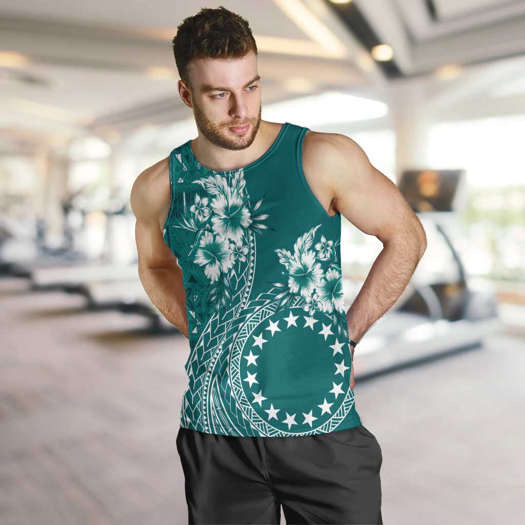 Kia Orana Cook Islands Men Tank Top Tiare and Stars - Teal LT7 Teal - Polynesian Pride