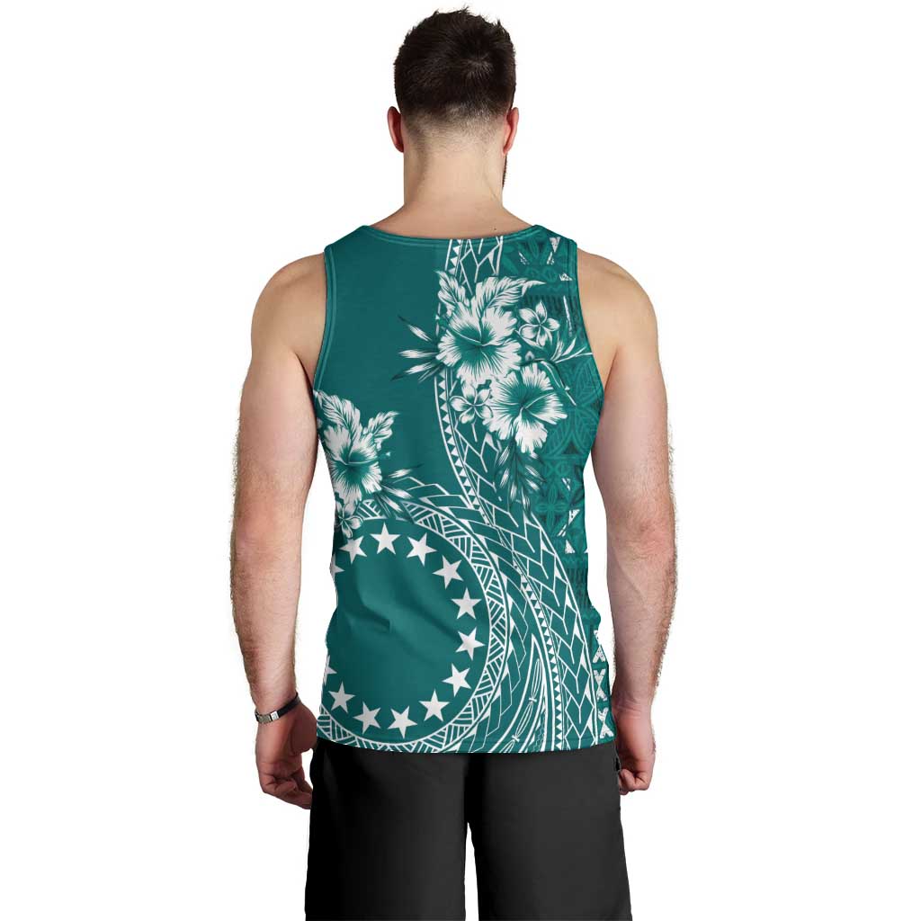Kia Orana Cook Islands Men Tank Top Tiare and Stars - Teal LT7 - Polynesian Pride