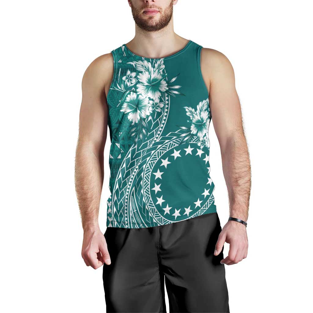 Kia Orana Cook Islands Men Tank Top Tiare and Stars - Teal LT7 - Polynesian Pride