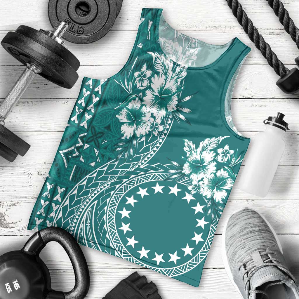 Kia Orana Cook Islands Men Tank Top Tiare and Stars - Teal LT7 - Polynesian Pride