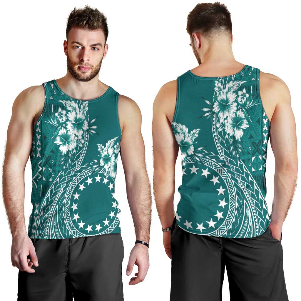 Kia Orana Cook Islands Men Tank Top Tiare and Stars - Teal LT7 - Polynesian Pride