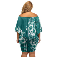 Kia Orana Cook Islands Off Shoulder Short Dress Tiare and Stars - Teal LT7 - Polynesian Pride