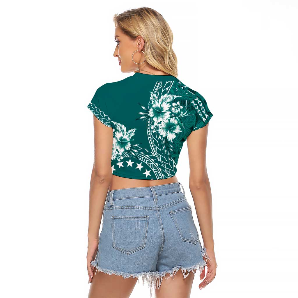 Kia Orana Cook Islands Raglan Cropped T Shirt Tiare and Stars - Teal