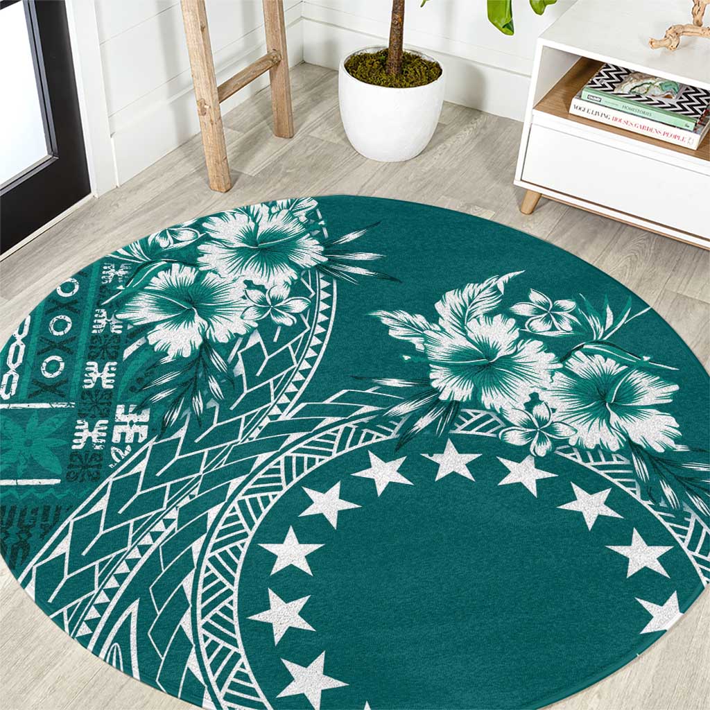 Kia Orana Cook Islands Round Carpet Tiare and Stars - Teal