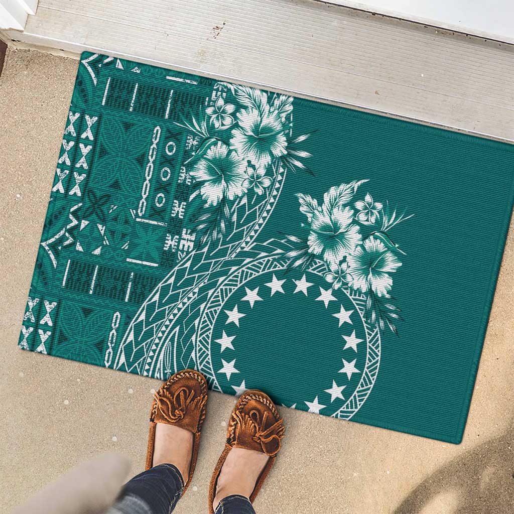 Kia Orana Cook Islands Rubber Doormat Tiare and Stars - Teal LT7 - Polynesian Pride