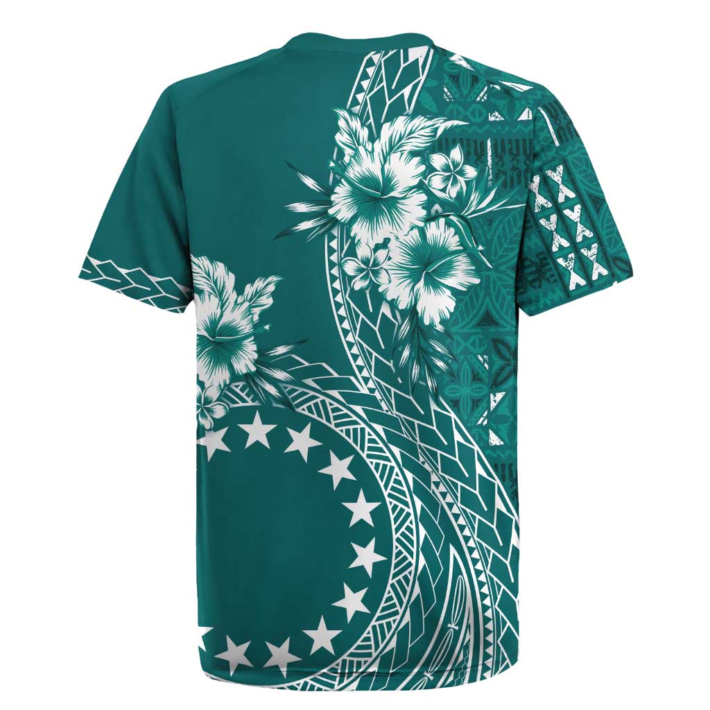 Kia Orana Cook Islands Rugby Jersey Tiare and Stars - Teal LT7 - Polynesian Pride