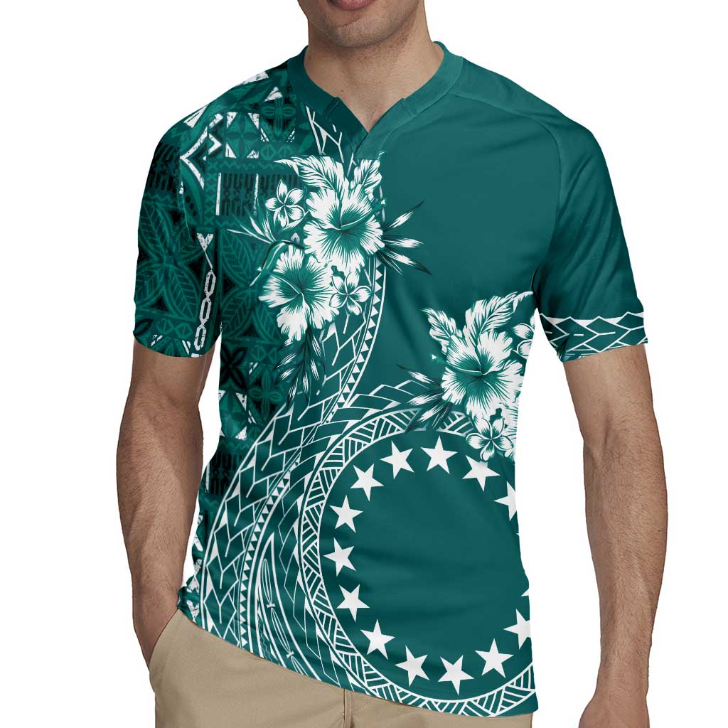 Kia Orana Cook Islands Rugby Jersey Tiare and Stars - Teal LT7 - Polynesian Pride