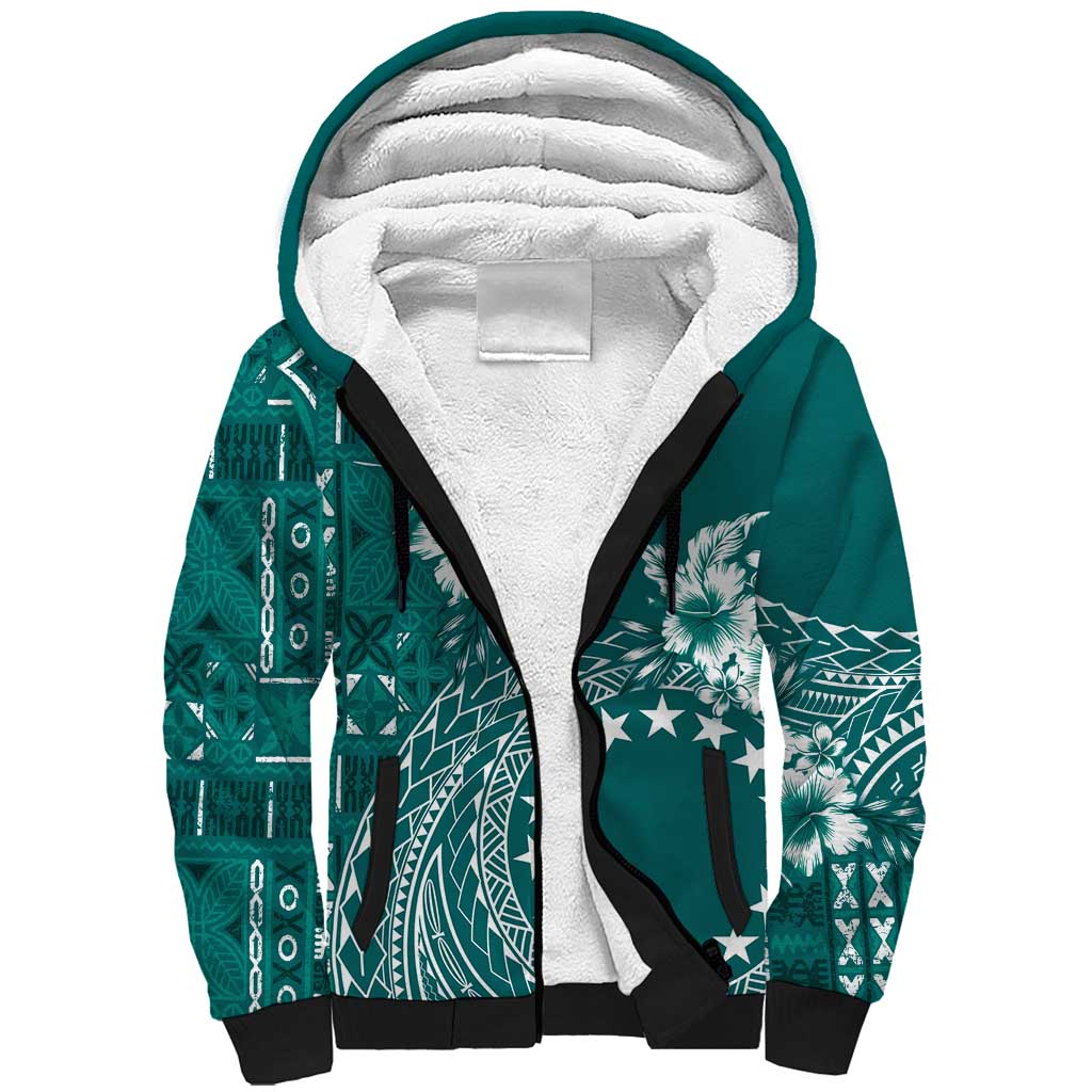 Kia Orana Cook Islands Sherpa Hoodie Tiare and Stars - Teal LT7 Unisex Teal - Polynesian Pride