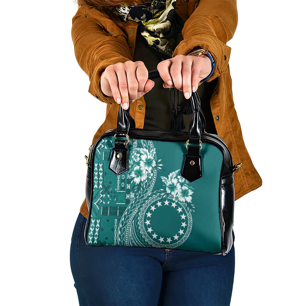 Kia Orana Cook Islands Shoulder Handbag Tiare and Stars - Teal