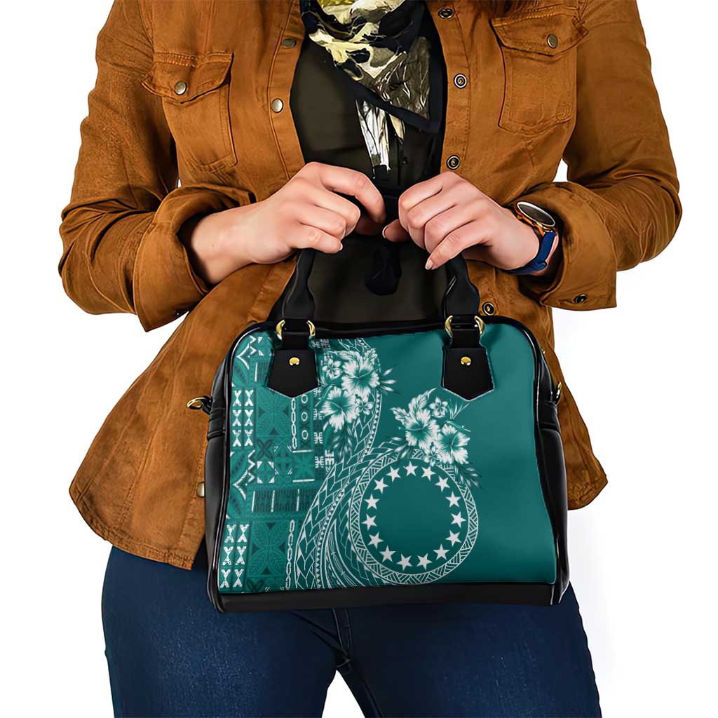 Kia Orana Cook Islands Shoulder Handbag Tiare and Stars - Teal