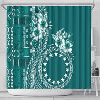 Kia Orana Cook Islands Shower Curtain Tiare and Stars - Teal
