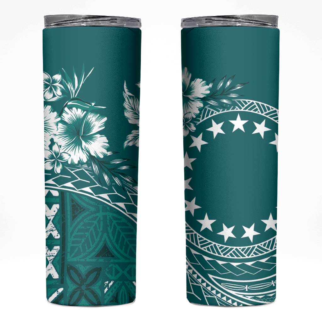 Kia Orana Cook Islands Skinny Tumbler Tiare & Stars - Teal