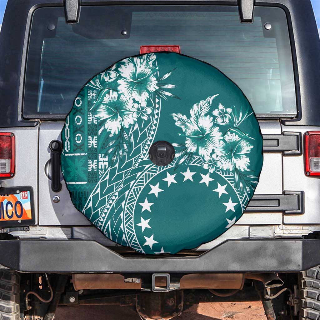 Kia Orana Cook Islands Spare Tire Cover Tiare and Stars - Teal LT7 Teal - Polynesian Pride