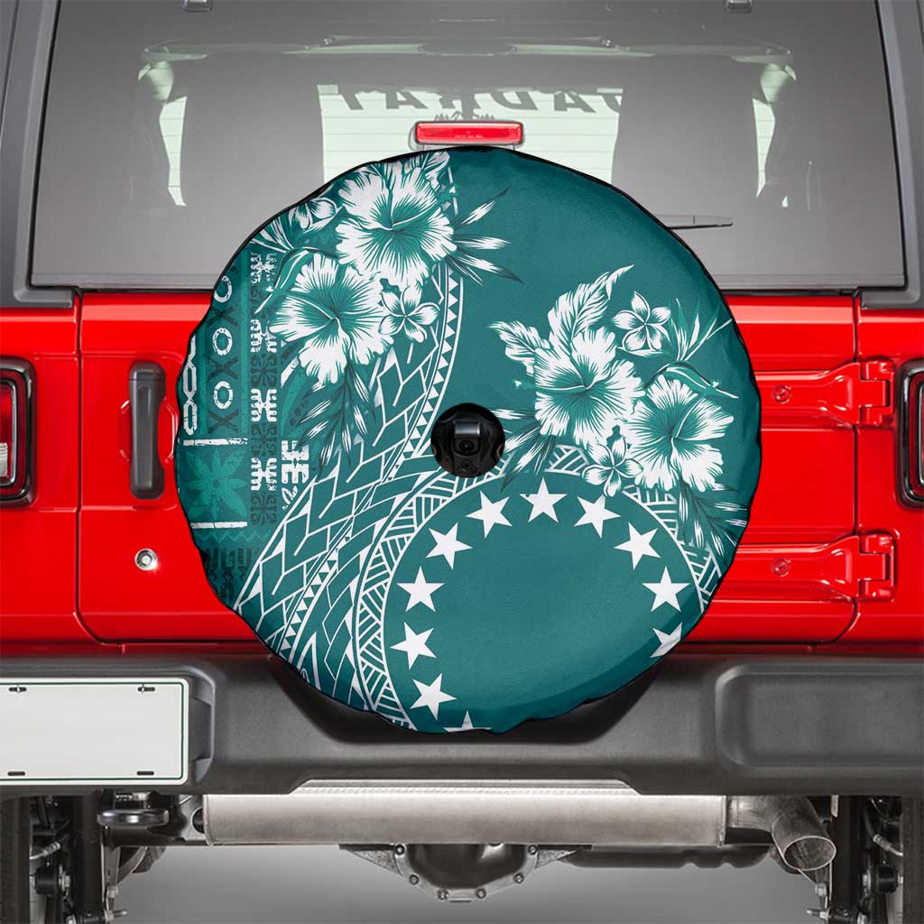 Kia Orana Cook Islands Spare Tire Cover Tiare and Stars - Teal LT7 - Polynesian Pride