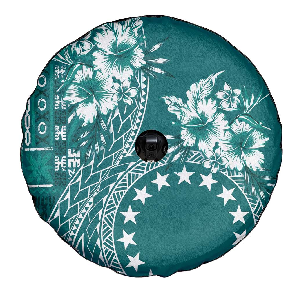 Kia Orana Cook Islands Spare Tire Cover Tiare and Stars - Teal LT7 - Polynesian Pride