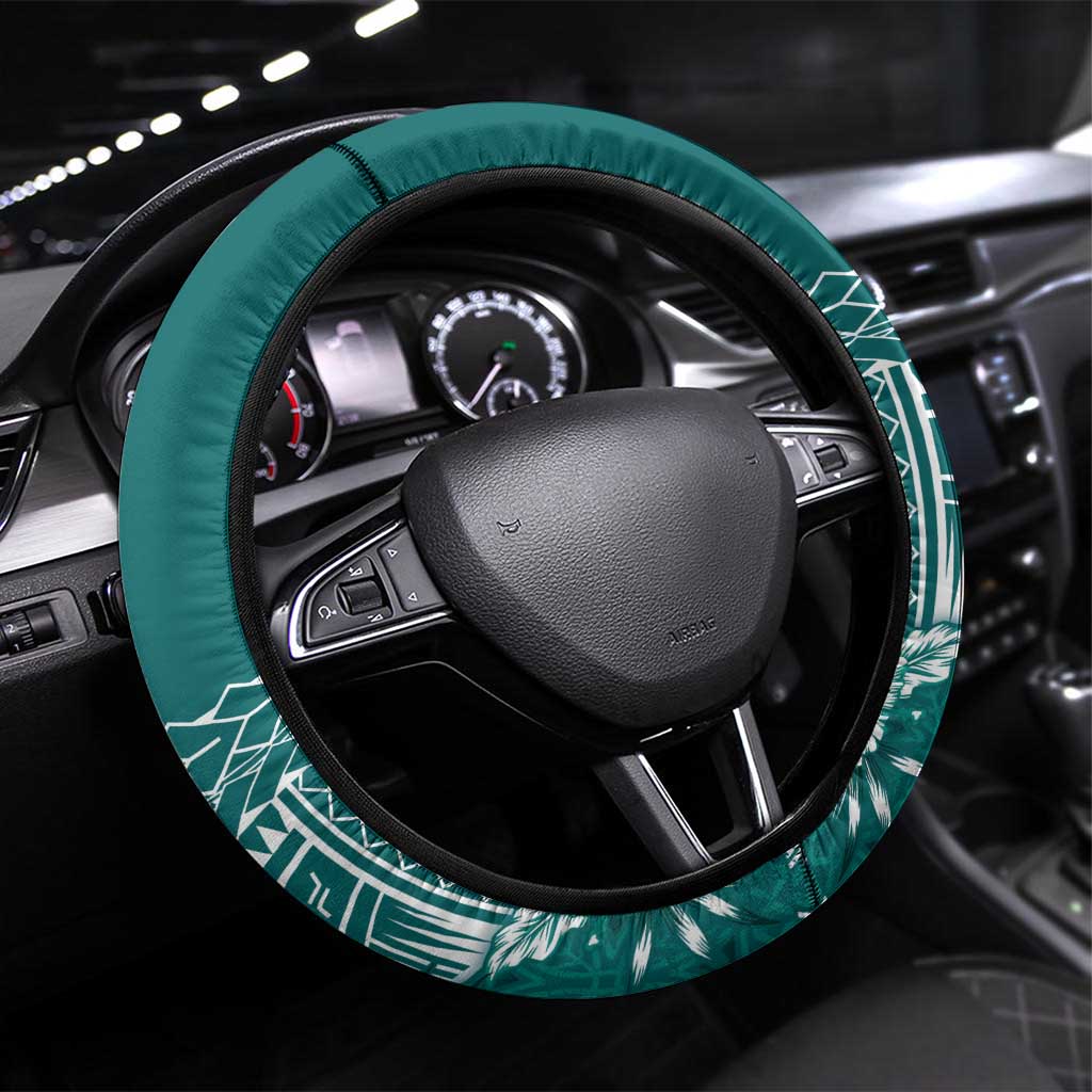 Kia Orana Cook Islands Steering Wheel Cover Tiare and Stars - Teal LT7 Universal Fit Teal - Polynesian Pride