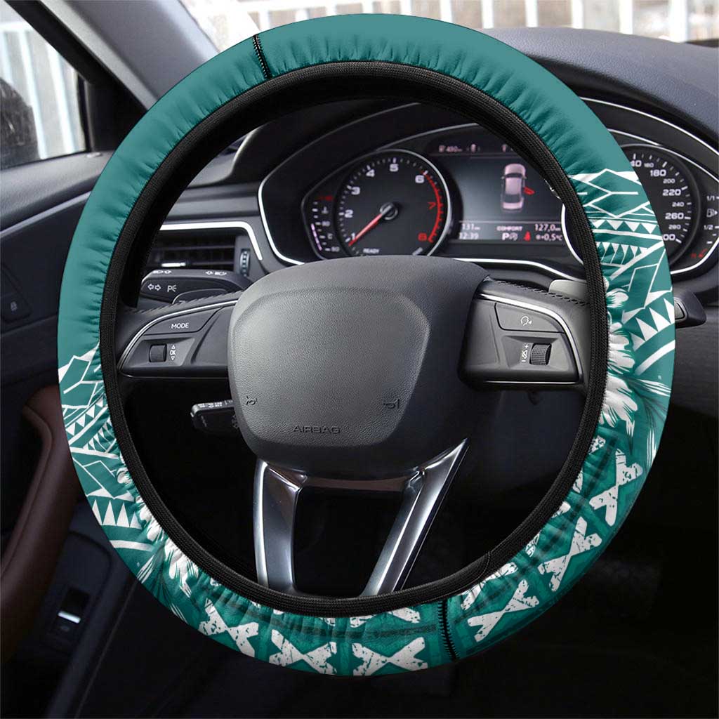 Kia Orana Cook Islands Steering Wheel Cover Tiare and Stars - Teal LT7 - Polynesian Pride
