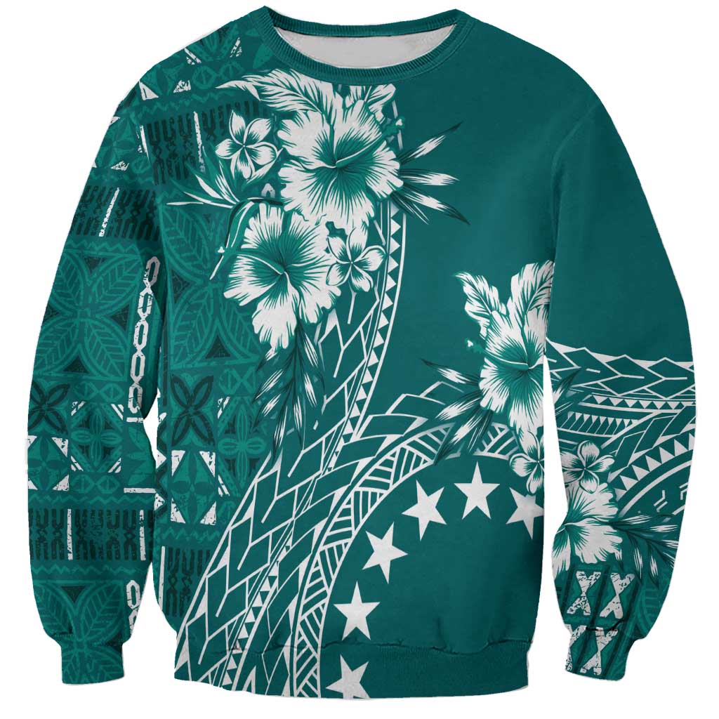 Kia Orana Cook Islands Sweatshirt Tiare and Stars - Teal LT7 Unisex Teal - Polynesian Pride