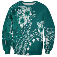 Kia Orana Cook Islands Sweatshirt Tiare and Stars - Teal LT7 Unisex Teal - Polynesian Pride