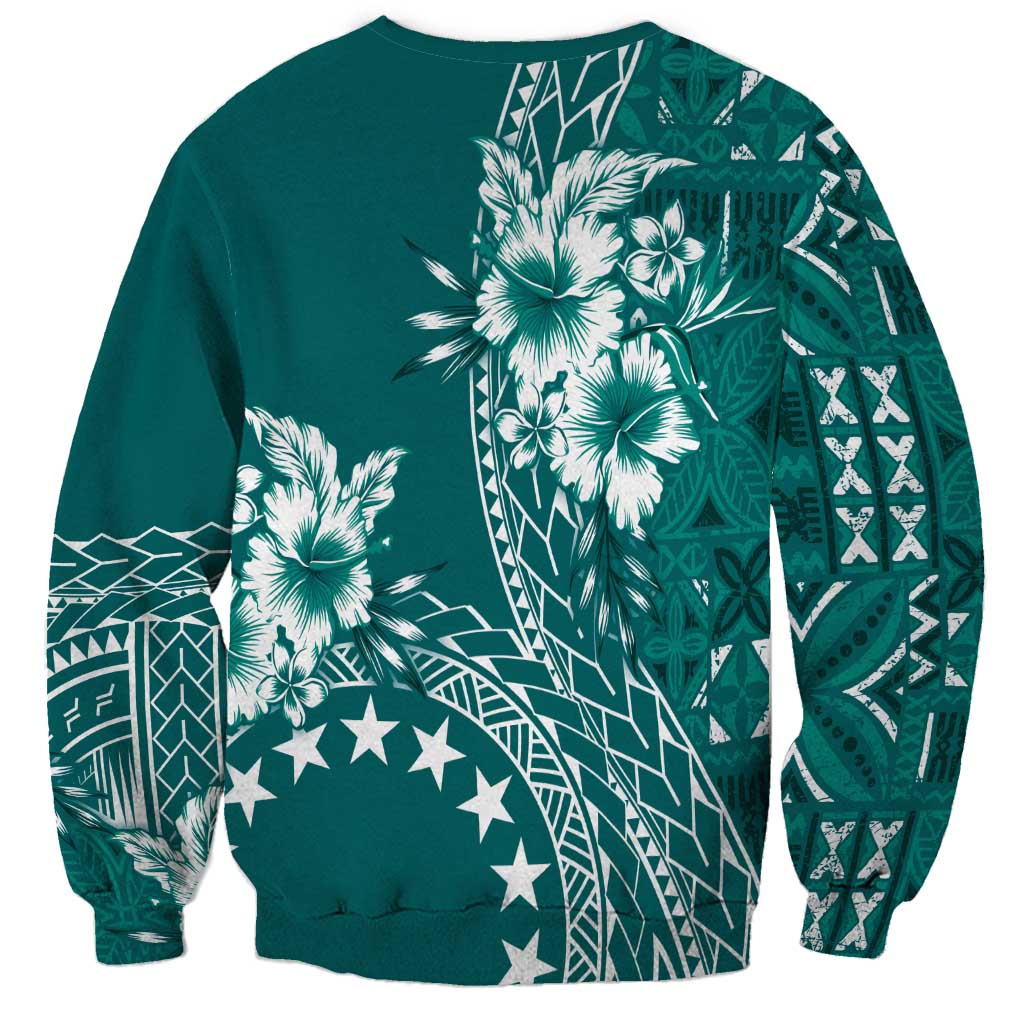 Kia Orana Cook Islands Sweatshirt Tiare and Stars - Teal LT7 - Polynesian Pride