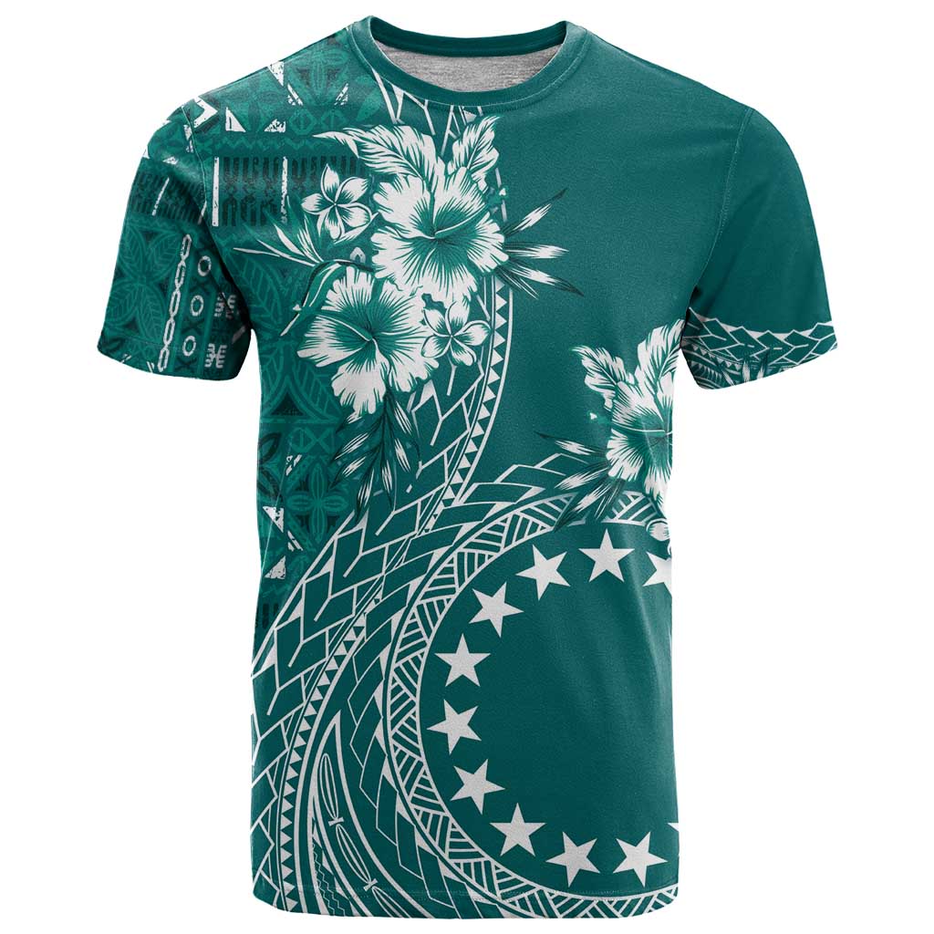 Kia Orana Cook Islands T Shirt Tiare and Stars - Teal