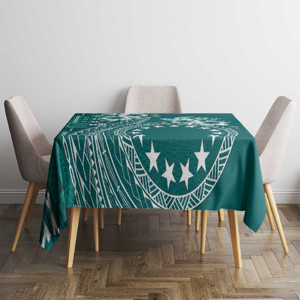 Kia Orana Cook Islands Tablecloth Tiare and Stars - Teal LT7 - Polynesian Pride