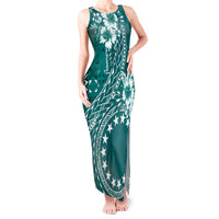 Kia Orana Cook Islands Tank Maxi Dress Tiare and Stars - Teal LT7 Women Teal - Polynesian Pride