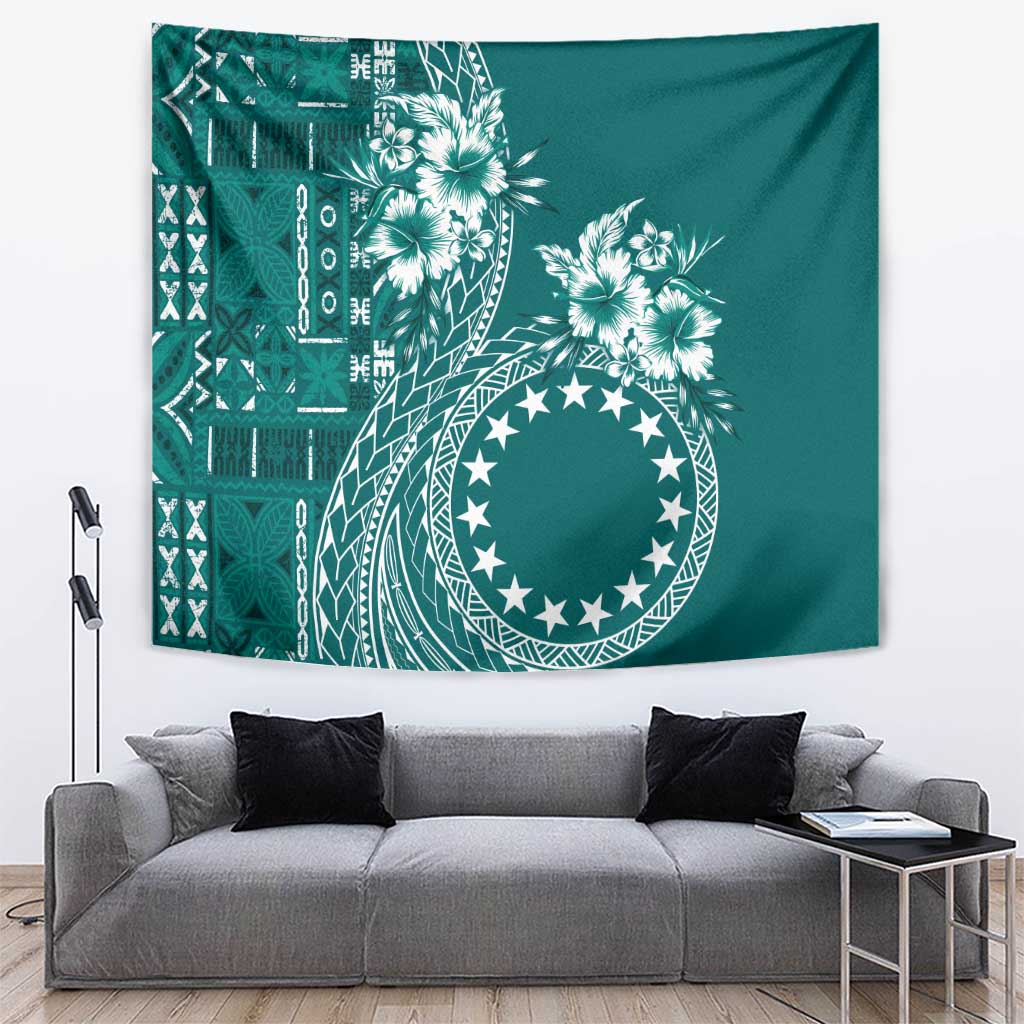 Kia Orana Cook Islands Tapestry Tiare and Stars - Teal