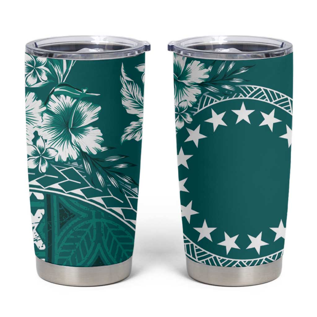 Kia Orana Cook Islands Tumbler Cup Tiare & Stars - Teal LT7 Teal - Polynesian Pride