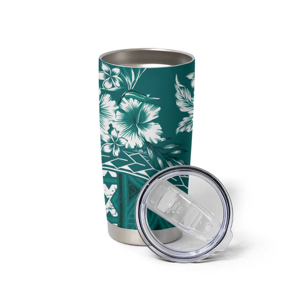 Kia Orana Cook Islands Tumbler Cup Tiare & Stars - Teal LT7 - Polynesian Pride