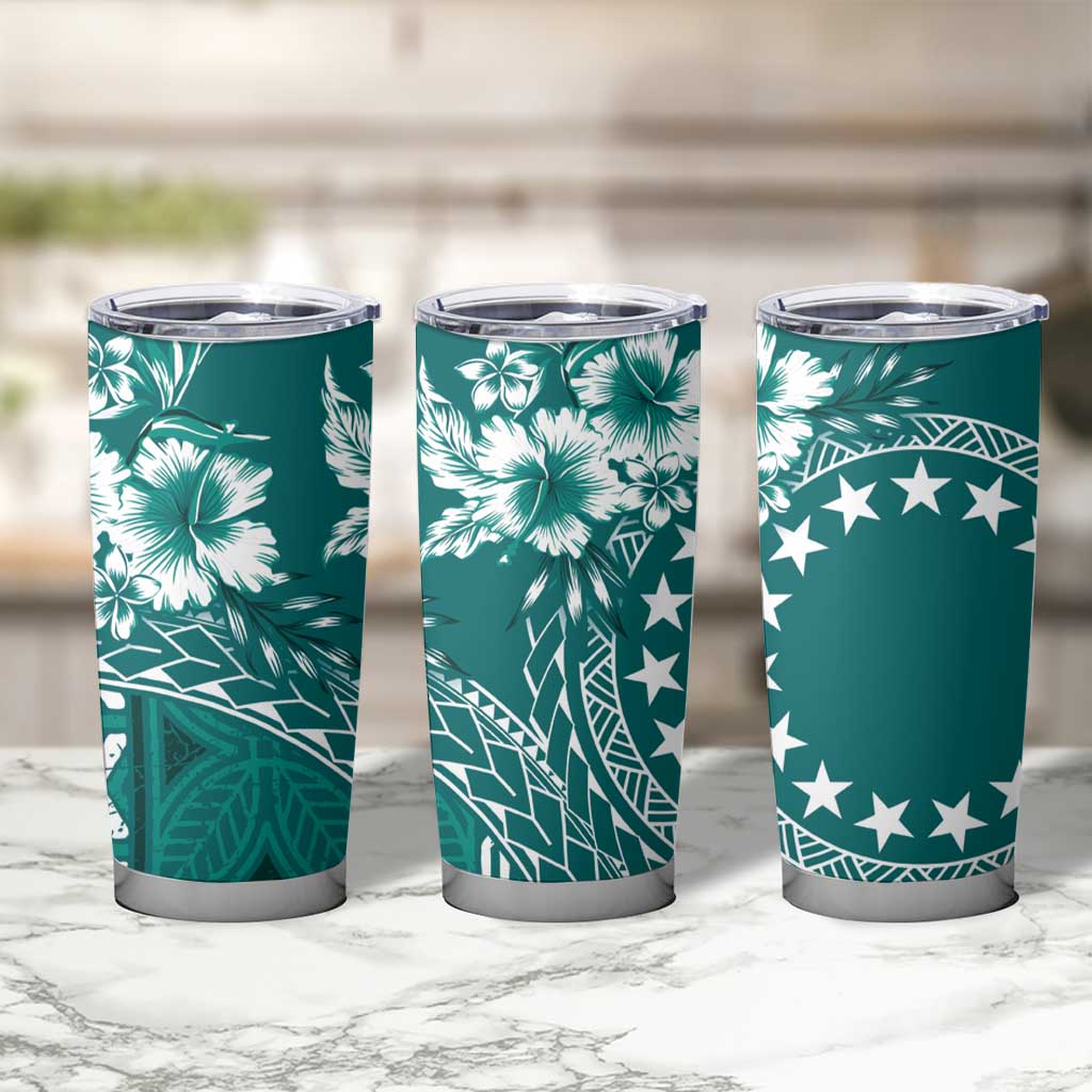 Kia Orana Cook Islands Tumbler Cup Tiare & Stars - Teal LT7 - Polynesian Pride